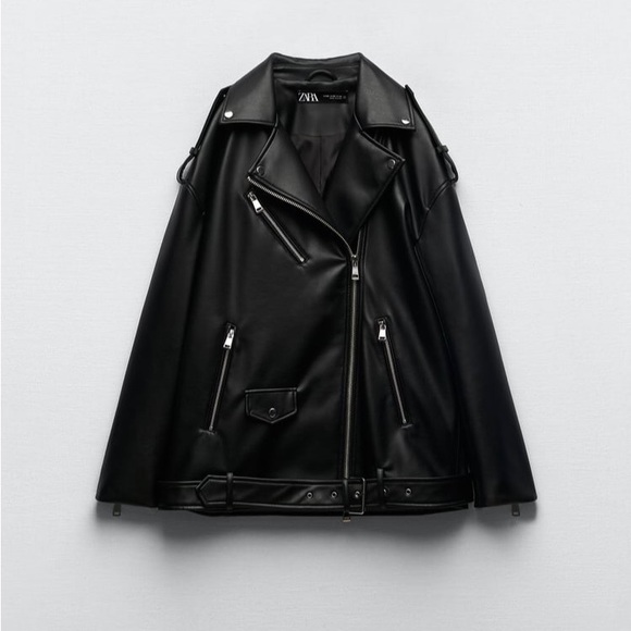 Oversized Faux Leather Biker Jacket - Picture 3 of 4